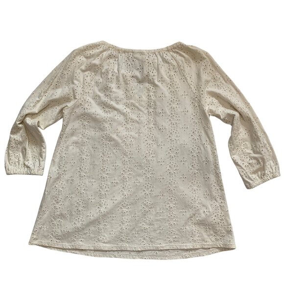 J. Jill Lace Eyelet Tie Front Tunic 3/4 Sleeves Sz Small White Coastal Boho - Picture 6 of 7